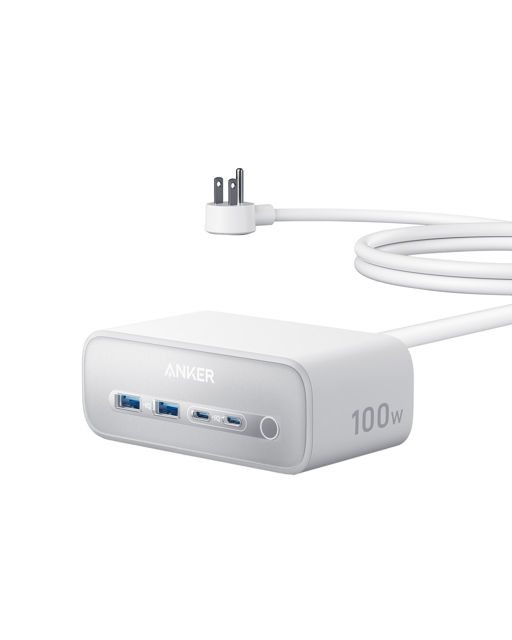 Anker 100W power strip with four ports for fast charging.
