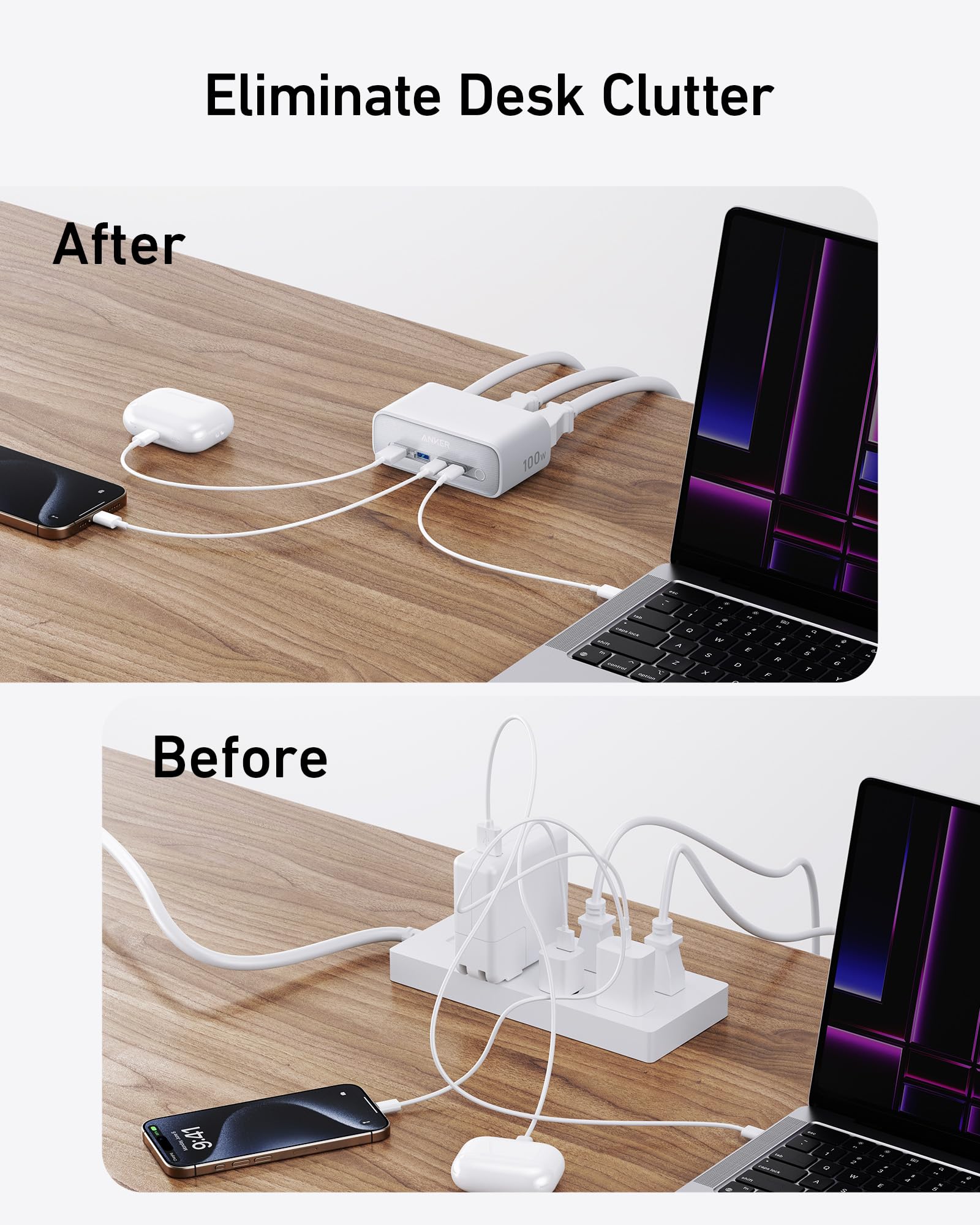 Anker with clutter-free desk for organized charging